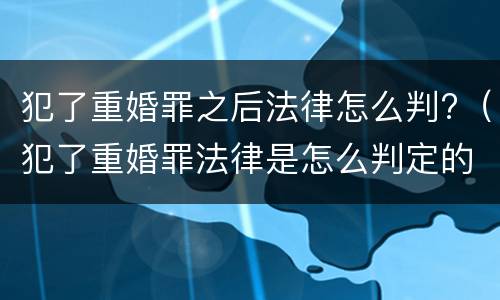 犯了重婚罪之后法律怎么判?（犯了重婚罪法律是怎么判定的）