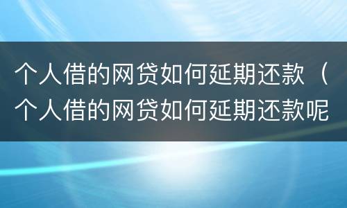 个人借的网贷如何延期还款（个人借的网贷如何延期还款呢）