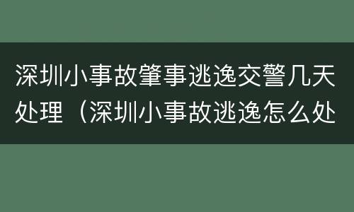 深圳小事故肇事逃逸交警几天处理（深圳小事故逃逸怎么处理）
