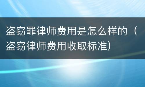 盗窃罪律师费用是怎么样的（盗窃律师费用收取标准）