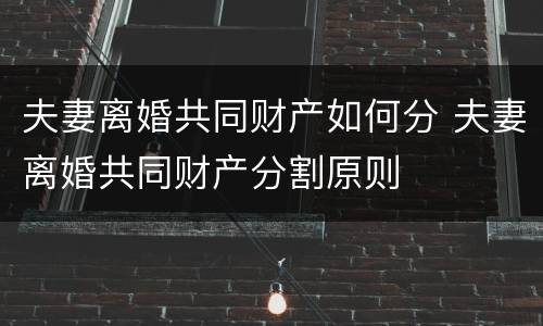 夫妻离婚共同财产如何分 夫妻离婚共同财产分割原则