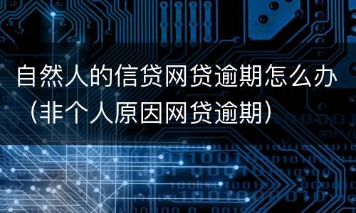 自然人的信贷网贷逾期怎么办（非个人原因网贷逾期）