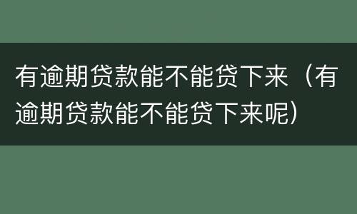 有逾期贷款能不能贷下来（有逾期贷款能不能贷下来呢）