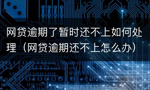 网贷逾期了暂时还不上如何处理（网贷逾期还不上怎么办）