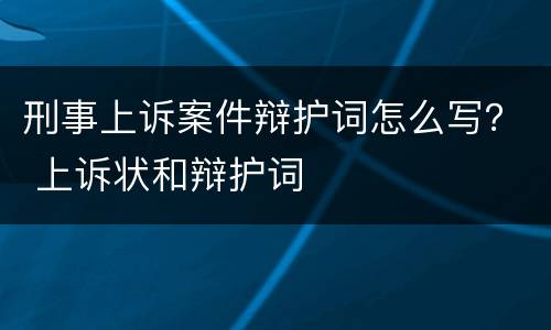 刑事上诉案件辩护词怎么写？ 上诉状和辩护词