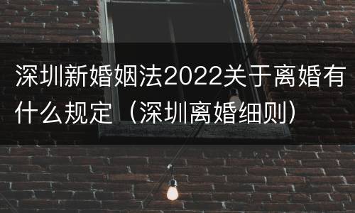 深圳新婚姻法2022关于离婚有什么规定（深圳离婚细则）