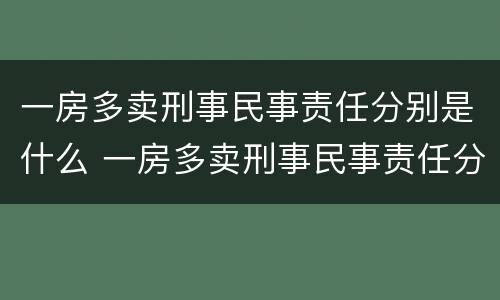 一房多卖刑事民事责任分别是什么 一房多卖刑事民事责任分别是什么意思