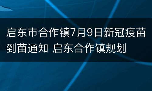 启东市合作镇7月9日新冠疫苗到苗通知 启东合作镇规划