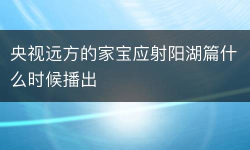 央视远方的家宝应射阳湖篇什么时候播出