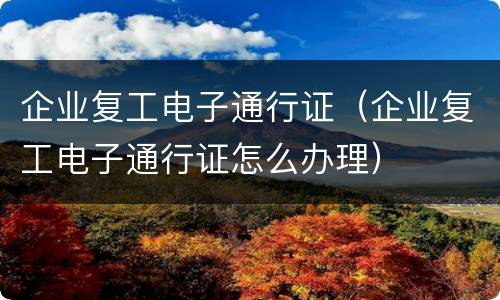 企业复工电子通行证（企业复工电子通行证怎么办理）