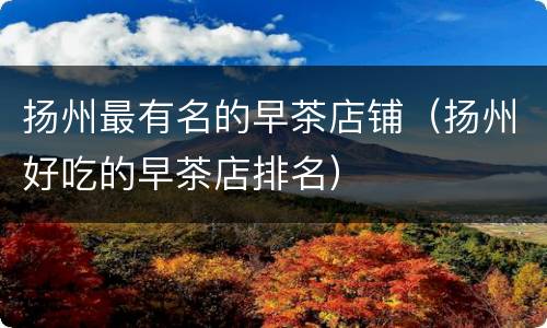 扬州最有名的早茶店铺（扬州好吃的早茶店排名）