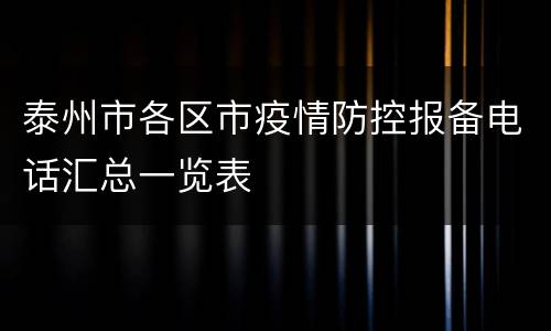 泰州市各区市疫情防控报备电话汇总一览表