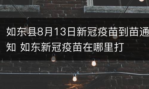 如东县8月13日新冠疫苗到苗通知 如东新冠疫苗在哪里打