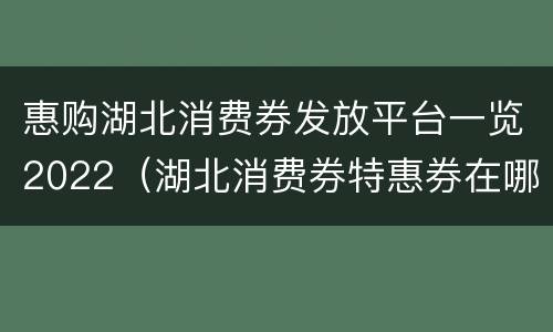 惠购湖北消费券发放平台一览2022（湖北消费券特惠券在哪里领）