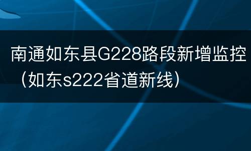 南通如东县G228路段新增监控（如东s222省道新线）