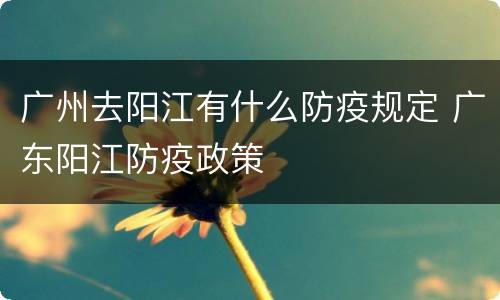广州去阳江有什么防疫规定 广东阳江防疫政策