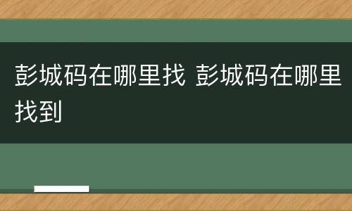 彭城码在哪里找 彭城码在哪里找到