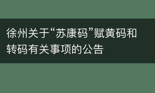 徐州关于“苏康码”赋黄码和转码有关事项的公告