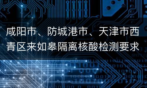 咸阳市、防城港市、天津市西青区来如皋隔离核酸检测要求