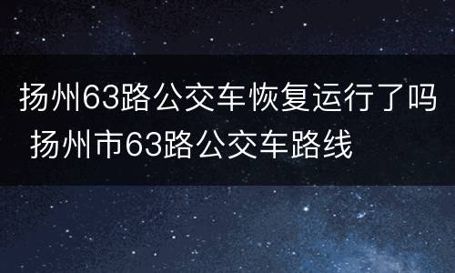 扬州63路公交车恢复运行了吗 扬州市63路公交车路线