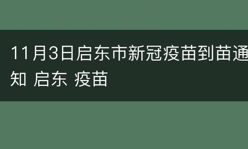 11月3日启东市新冠疫苗到苗通知 启东 疫苗