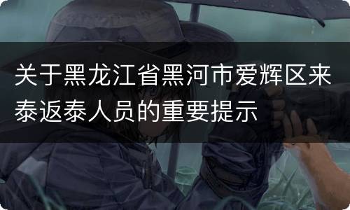 关于黑龙江省黑河市爱辉区来泰返泰人员的重要提示