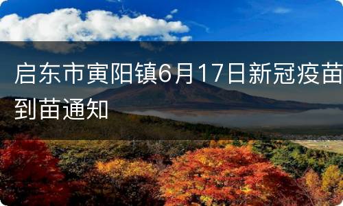 启东市寅阳镇6月17日新冠疫苗到苗通知