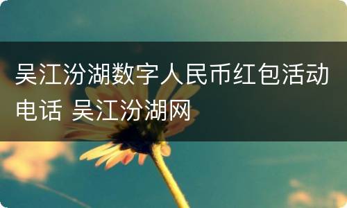 吴江汾湖数字人民币红包活动电话 吴江汾湖网