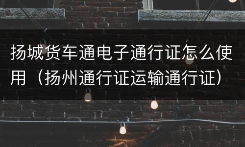 扬城货车通电子通行证怎么使用（扬州通行证运输通行证）