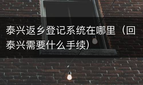 泰兴返乡登记系统在哪里（回泰兴需要什么手续）