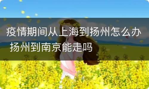 疫情期间从上海到扬州怎么办 扬州到南京能走吗