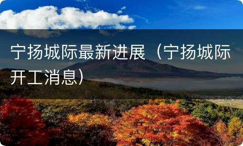 宁扬城际最新进展（宁扬城际开工消息）
