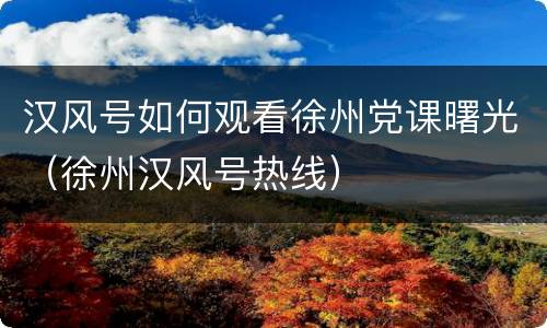 汉风号如何观看徐州党课曙光（徐州汉风号热线）