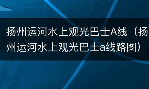 扬州运河水上观光巴士A线（扬州运河水上观光巴士a线路图）