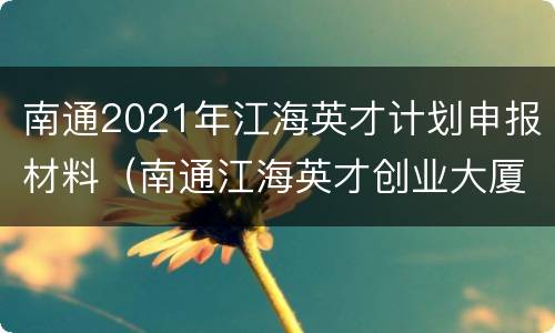 南通2021年江海英才计划申报材料（南通江海英才创业大厦）