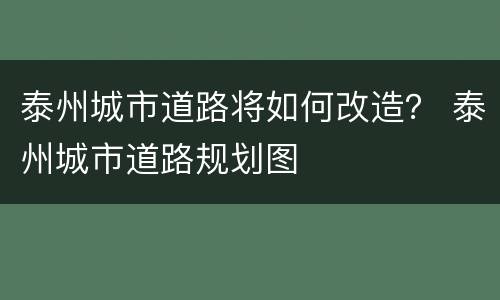 泰州城市道路将如何改造？ 泰州城市道路规划图