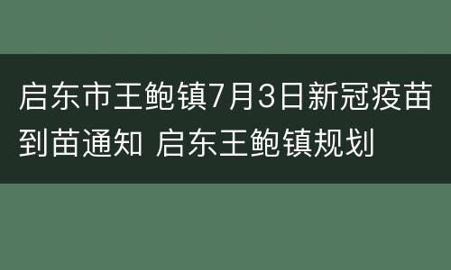 启东市王鲍镇7月3日新冠疫苗到苗通知 启东王鲍镇规划