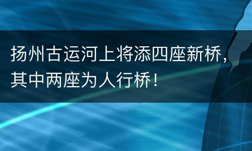 扬州古运河上将添四座新桥，其中两座为人行桥！